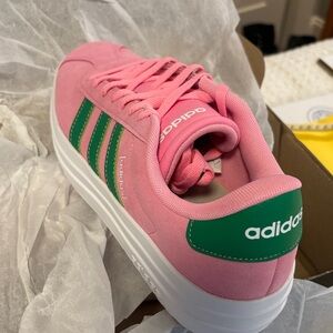 Adidas Women's Pink and Green Striped Sneakers